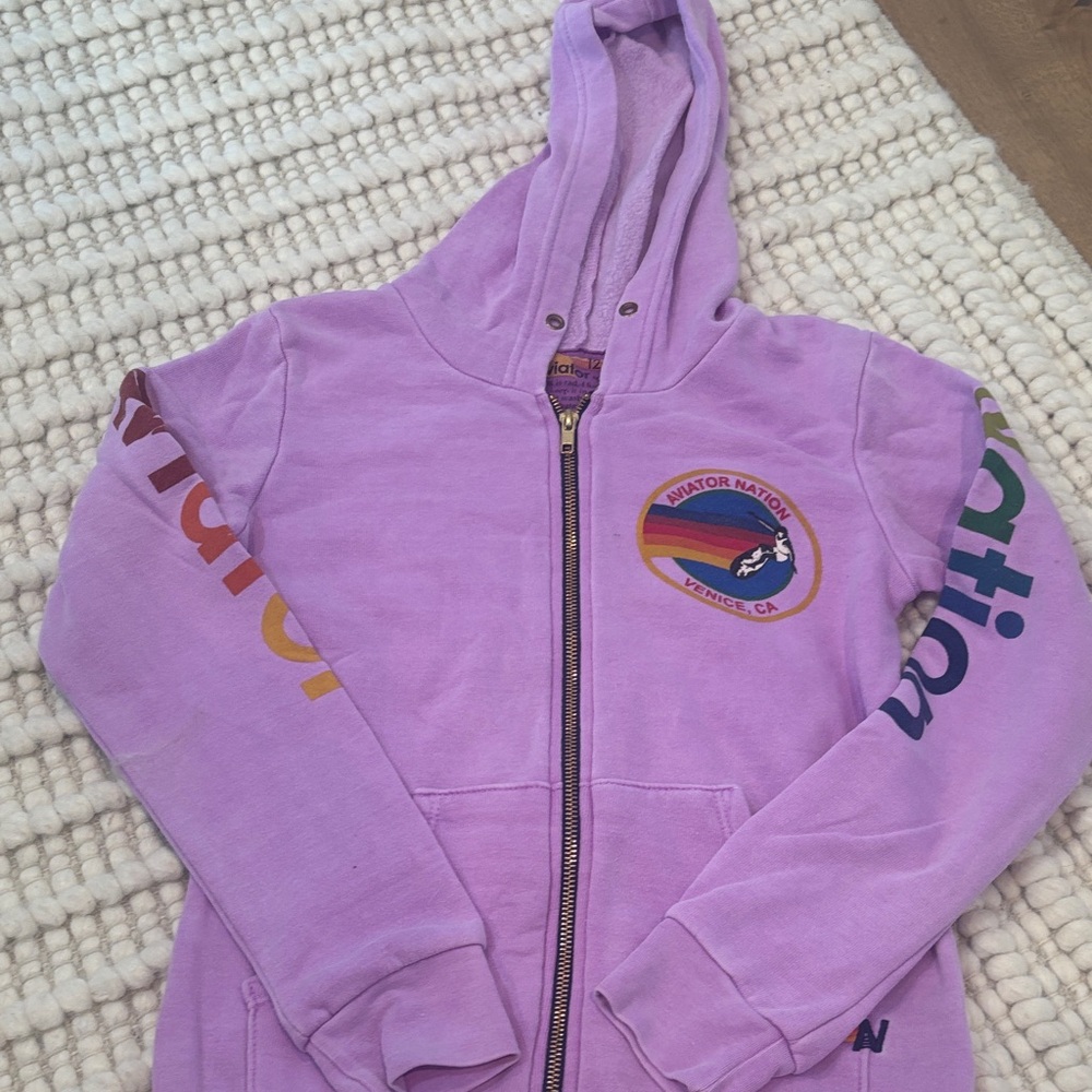 Aviator Nation Kids Lavender Hoodie with Multicolor Logo